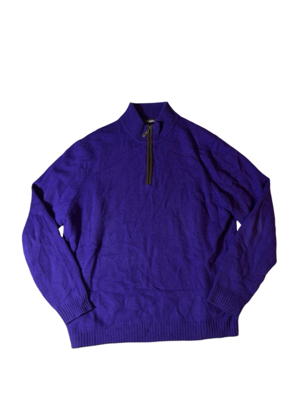 J. McLaughlin Men’s Purple Quarter Zip Sweater Size XL Leather Pull Preppy